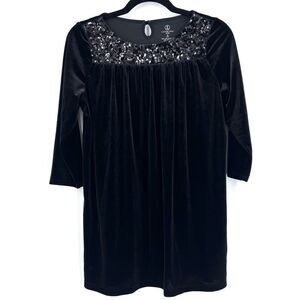 Lands’ End girls black Velvet dress sequin trim Size 16 XL concert holiday